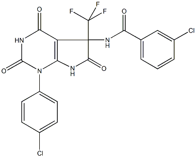 3-chloro-N-[1-(4-chlorophenyl)-2,4,6-trioxo-5-(trifluoromethyl)-2,3,4,5,6,7-hexahydro-1H-pyrrolo[2,3-d]pyrimidin-5-yl]benzamide Structure