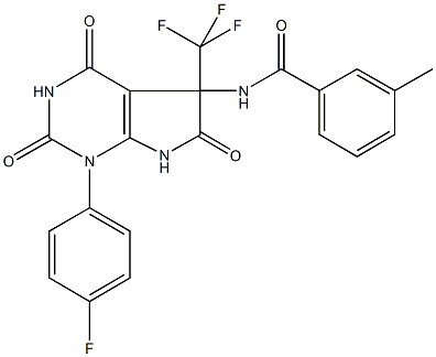 N-[1-(4-fluorophenyl)-2,4,6-trioxo-5-(trifluoromethyl)-2,3,4,5,6,7-hexahydro-1H-pyrrolo[2,3-d]pyrimidin-5-yl]-3-methylbenzamide,664370-26-7,结构式