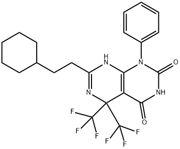 7-(2-cyclohexylethyl)-1-phenyl-5,5-bis(trifluoromethyl)-5,8-dihydropyrimido[4,5-d]pyrimidine-2,4(1H,3H)-dione Struktur