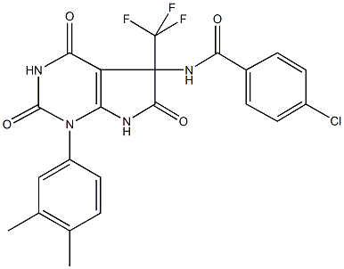 4-chloro-N-[1-(3,4-dimethylphenyl)-2,4,6-trioxo-5-(trifluoromethyl)-2,3,4,5,6,7-hexahydro-1H-pyrrolo[2,3-d]pyrimidin-5-yl]benzamide 结构式