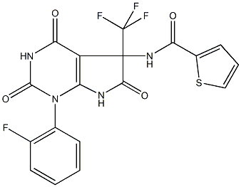 N-[1-(2-fluorophenyl)-2,4,6-trioxo-5-(trifluoromethyl)-2,3,4,5,6,7-hexahydro-1H-pyrrolo[2,3-d]pyrimidin-5-yl]-2-thiophenecarboxamide 结构式