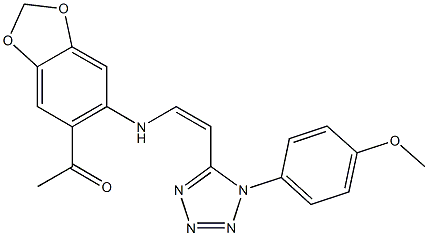 1-[6-({2-[1-(4-methoxyphenyl)-1H-tetraazol-5-yl]vinyl}amino)-1,3-benzodioxol-5-yl]ethanone Struktur