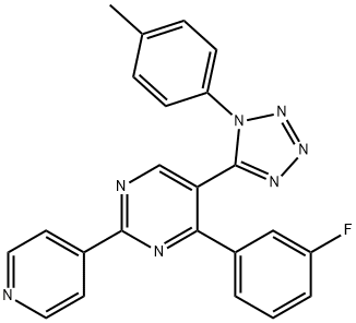 4-(3-fluorophenyl)-5-[1-(4-methylphenyl)-1H-tetraazol-5-yl]-2-(4-pyridinyl)pyrimidine 结构式