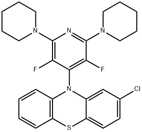 2-chloro-10-[3,5-difluoro-2,6-di(1-piperidinyl)-4-pyridinyl]-10H-phenothiazine 化学構造式