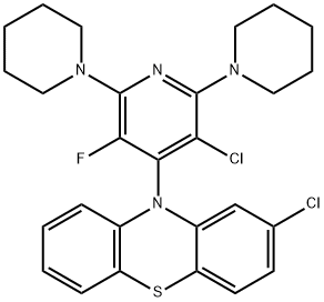 2-chloro-10-[3-chloro-5-fluoro-2,6-di(1-piperidinyl)-4-pyridinyl]-10H-phenothiazine Struktur