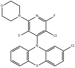 2-chloro-10-[3-chloro-2,5-difluoro-6-(4-morpholinyl)-4-pyridinyl]-10H-phenothiazine 化学構造式