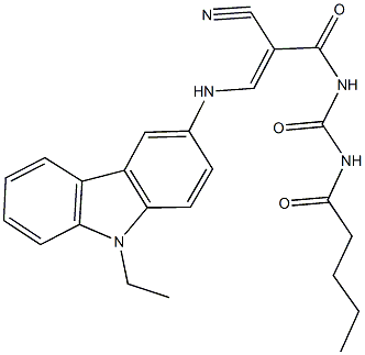 N-{2-cyano-3-[(9-ethyl-9H-carbazol-3-yl)amino]acryloyl}-N'-pentanoylurea Struktur