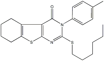 2-(hexylsulfanyl)-3-(4-methylphenyl)-5,6,7,8-tetrahydro[1]benzothieno[2,3-d]pyrimidin-4(3H)-one Structure