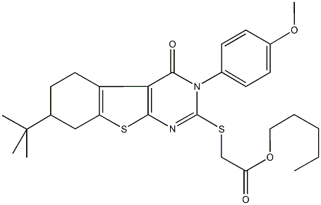 pentyl {[7-tert-butyl-3-(4-methoxyphenyl)-4-oxo-3,4,5,6,7,8-hexahydro[1]benzothieno[2,3-d]pyrimidin-2-yl]sulfanyl}acetate Struktur