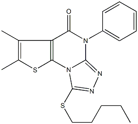 2,3-dimethyl-8-(pentylsulfanyl)-5-phenylthieno[3,2-e][1,2,4]triazolo[4,3-a]pyrimidin-4(5H)-one 化学構造式