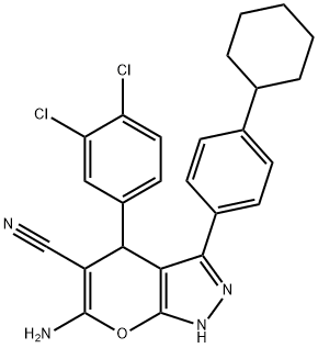 6-amino-3-(4-cyclohexylphenyl)-4-(3,4-dichlorophenyl)-1,4-dihydropyrano[2,3-c]pyrazole-5-carbonitrile,664969-99-7,结构式