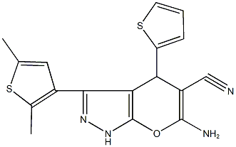 6-amino-3-(2,5-dimethyl-3-thienyl)-4-(2-thienyl)-1,4-dihydropyrano[2,3-c]pyrazole-5-carbonitrile Structure