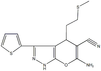 664970-23-4 6-amino-4-[2-(methylsulfanyl)ethyl]-3-(2-thienyl)-1,4-dihydropyrano[2,3-c]pyrazole-5-carbonitrile