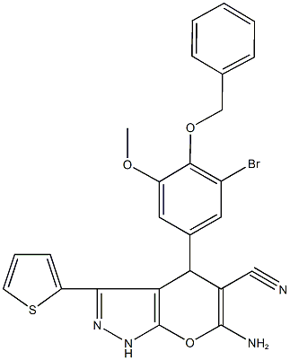 6-amino-4-[4-(benzyloxy)-3-bromo-5-methoxyphenyl]-3-(2-thienyl)-1,4-dihydropyrano[2,3-c]pyrazole-5-carbonitrile Structure