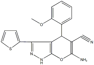 6-amino-4-(2-methoxyphenyl)-3-(2-thienyl)-1,4-dihydropyrano[2,3-c]pyrazole-5-carbonitrile Structure