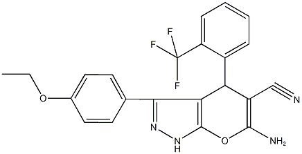 6-amino-3-(4-ethoxyphenyl)-4-[2-(trifluoromethyl)phenyl]-1,4-dihydropyrano[2,3-c]pyrazole-5-carbonitrile Structure