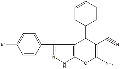 6-amino-3-(4-bromophenyl)-4-(3-cyclohexen-1-yl)-1,4-dihydropyrano[2,3-c]pyrazole-5-carbonitrile Structure