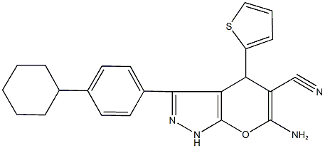 6-amino-3-(4-cyclohexylphenyl)-4-(2-thienyl)-1,4-dihydropyrano[2,3-c]pyrazole-5-carbonitrile,664970-82-5,结构式