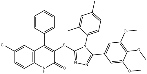 6-chloro-3-{[4-(2,4-dimethylphenyl)-5-(3,4,5-trimethoxyphenyl)-4H-1,2,4-triazol-3-yl]sulfanyl}-4-phenyl-2(1H)-quinolinone,664971-60-2,结构式