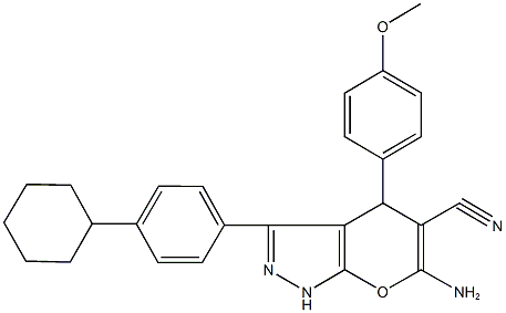 6-amino-3-(4-cyclohexylphenyl)-4-(4-methoxyphenyl)-1,4-dihydropyrano[2,3-c]pyrazole-5-carbonitrile Structure