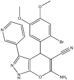 6-amino-4-(2-bromo-4,5-dimethoxyphenyl)-3-(3-pyridinyl)-1,4-dihydropyrano[2,3-c]pyrazole-5-carbonitrile Struktur