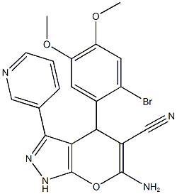 6-amino-4-(2-bromo-4,5-dimethoxyphenyl)-3-(3-pyridinyl)-1,4-dihydropyrano[2,3-c]pyrazole-5-carbonitrile 结构式