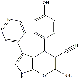 6-amino-4-(4-hydroxyphenyl)-3-(4-pyridinyl)-1,4-dihydropyrano[2,3-c]pyrazole-5-carbonitrile Structure