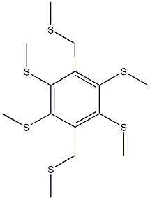 1,2,4,5-tetrakis(methylsulfanyl)-3,6-bis[(methylsulfanyl)methyl]benzene 化学構造式