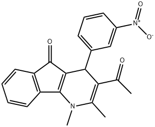 3-acetyl-4-{3-nitrophenyl}-1,2-dimethyl-1,4-dihydro-5H-indeno[1,2-b]pyridin-5-one 化学構造式