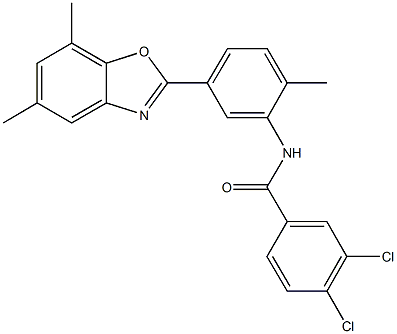 3,4-dichloro-N-[5-(5,7-dimethyl-1,3-benzoxazol-2-yl)-2-methylphenyl]benzamide 化学構造式