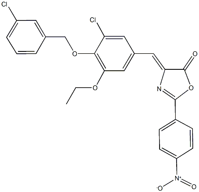 4-{3-chloro-4-[(3-chlorobenzyl)oxy]-5-ethoxybenzylidene}-2-{4-nitrophenyl}-1,3-oxazol-5(4H)-one 化学構造式