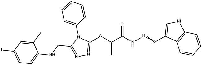 N'-(1H-indol-3-ylmethylene)-2-({5-[(4-iodo-2-methylanilino)methyl]-4-phenyl-4H-1,2,4-triazol-3-yl}sulfanyl)propanohydrazide Struktur