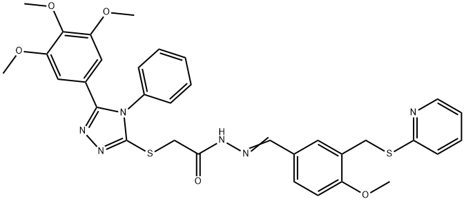 N'-{4-methoxy-3-[(2-pyridinylsulfanyl)methyl]benzylidene}-2-{[4-phenyl-5-(3,4,5-trimethoxyphenyl)-4H-1,2,4-triazol-3-yl]sulfanyl}acetohydrazide,664982-61-0,结构式