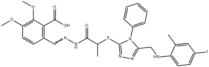6-{2-[2-({5-[(4-iodo-2-methylanilino)methyl]-4-phenyl-4H-1,2,4-triazol-3-yl}sulfanyl)propanoyl]carbohydrazonoyl}-2,3-dimethoxybenzoic acid,664982-91-6,结构式
