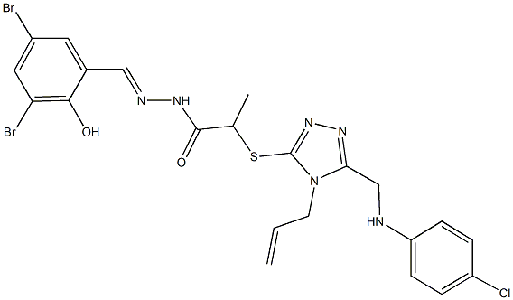 2-({4-allyl-5-[(4-chloroanilino)methyl]-4H-1,2,4-triazol-3-yl}sulfanyl)-N'-(3,5-dibromo-2-hydroxybenzylidene)propanohydrazide,664983-06-6,结构式