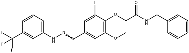 N-benzyl-2-(2-iodo-6-methoxy-4-{2-[3-(trifluoromethyl)phenyl]carbohydrazonoyl}phenoxy)acetamide Structure