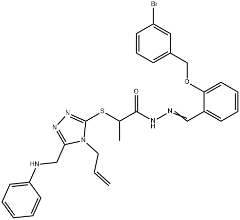 2-{[4-allyl-5-(anilinomethyl)-4H-1,2,4-triazol-3-yl]sulfanyl}-N'-{2-[(3-bromobenzyl)oxy]benzylidene}propanohydrazide 化学構造式