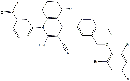 664983-79-3 2-amino-1-{3-nitrophenyl}-4-{4-methoxy-3-[(2,4,6-tribromophenoxy)methyl]phenyl}-5-oxo-1,4,5,6,7,8-hexahydro-3-quinolinecarbonitrile