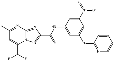 7-(difluoromethyl)-N-[3-nitro-5-(2-pyridinylsulfanyl)phenyl]-5-methyl[1,2,4]triazolo[1,5-a]pyrimidine-2-carboxamide 化学構造式