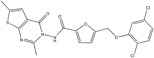 5-[(2,5-dichlorophenoxy)methyl]-N-(2,6-dimethyl-4-oxothieno[2,3-d]pyrimidin-3(4H)-yl)-2-furamide Struktur