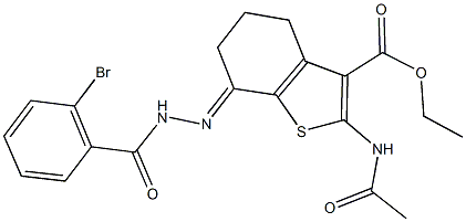 ethyl 2-(acetylamino)-7-[(2-bromobenzoyl)hydrazono]-4,5,6,7-tetrahydro-1-benzothiophene-3-carboxylate 化学構造式