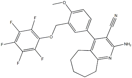 2-amino-4-{4-methoxy-3-[(2,3,4,5,6-pentafluorophenoxy)methyl]phenyl}-6,7,8,9-tetrahydro-5H-cyclohepta[b]pyridine-3-carbonitrile,664992-55-6,结构式