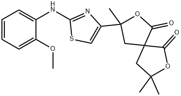 3-[2-(2-methoxyanilino)-1,3-thiazol-4-yl]-3,8,8-trimethyl-2,7-dioxaspiro[4.4]nonane-1,6-dione Struktur