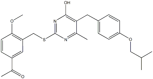 1-[3-({[4-hydroxy-5-(4-isobutoxybenzyl)-6-methyl-2-pyrimidinyl]sulfanyl}methyl)-4-methoxyphenyl]ethanone Structure