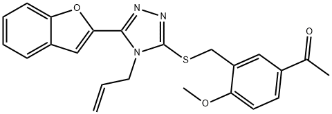 1-[3-({[4-allyl-5-(1-benzofuran-2-yl)-4H-1,2,4-triazol-3-yl]sulfanyl}methyl)-4-methoxyphenyl]ethanone 化学構造式