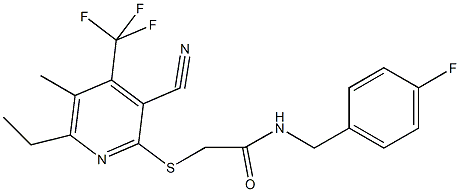 2-{[3-cyano-6-ethyl-5-methyl-4-(trifluoromethyl)pyridin-2-yl]sulfanyl}-N-(4-fluorobenzyl)acetamide Struktur