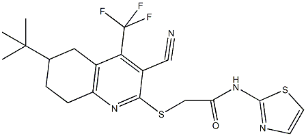 2-{[6-tert-butyl-3-cyano-4-(trifluoromethyl)-5,6,7,8-tetrahydroquinolin-2-yl]sulfanyl}-N-(1,3-thiazol-2-yl)acetamide,664999-26-2,结构式