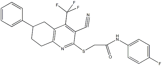 2-{[3-cyano-6-phenyl-4-(trifluoromethyl)-5,6,7,8-tetrahydroquinolin-2-yl]sulfanyl}-N-(4-fluorophenyl)acetamide,664999-27-3,结构式