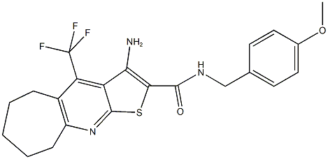 3-amino-N-(4-methoxybenzyl)-4-(trifluoromethyl)-6,7,8,9-tetrahydro-5H-cyclohepta[b]thieno[3,2-e]pyridine-2-carboxamide 结构式