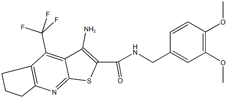 3-amino-N-(3,4-dimethoxybenzyl)-4-(trifluoromethyl)-6,7-dihydro-5H-cyclopenta[b]thieno[3,2-e]pyridine-2-carboxamide 结构式